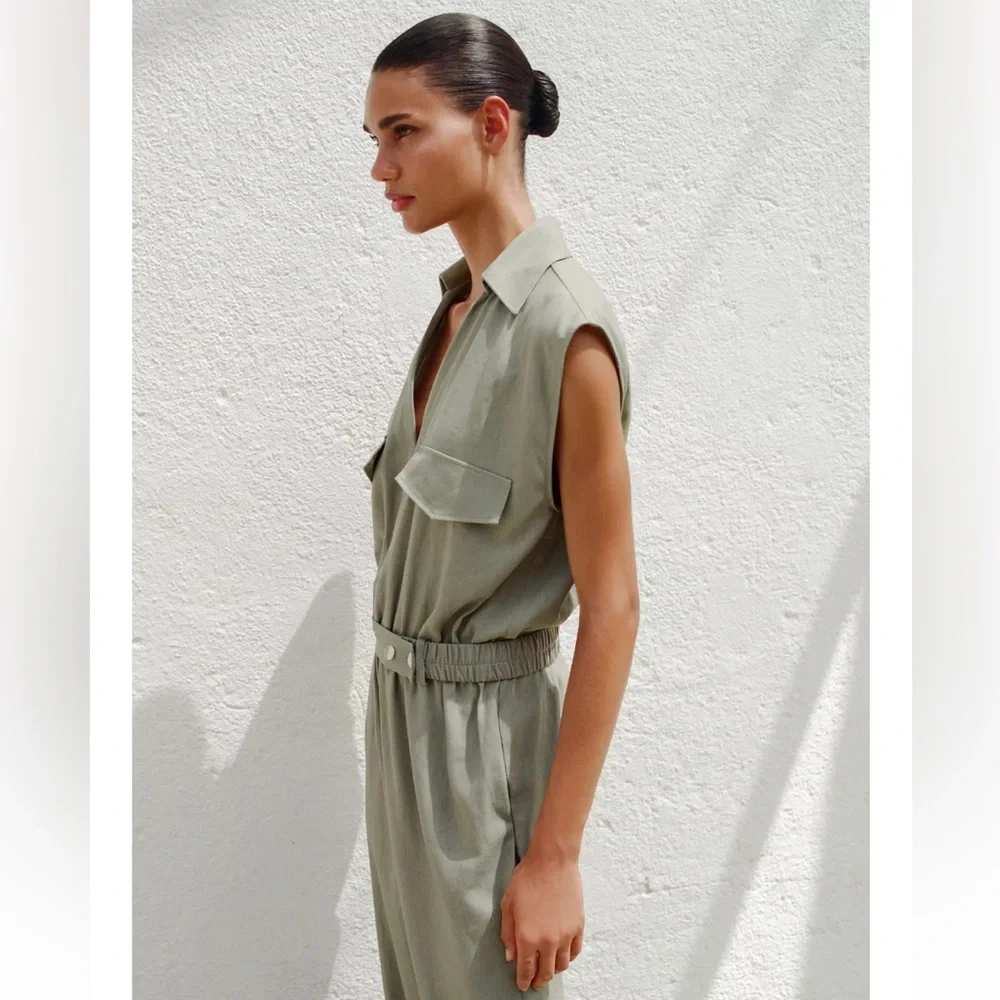 Zara NWT linen belted long jumpsuit 8166/709